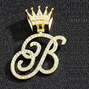 NEW Iced Out Initial Hip Hop Cursive Bling Monogram Letter "B" Pendant  Necklace